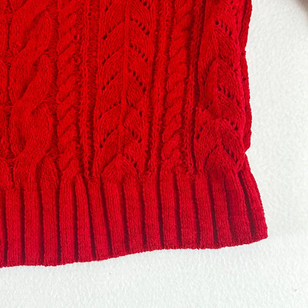 Pink Rose Red Chenille Cable Knit Sweater Womens Medium ‎ Recycled Pullover